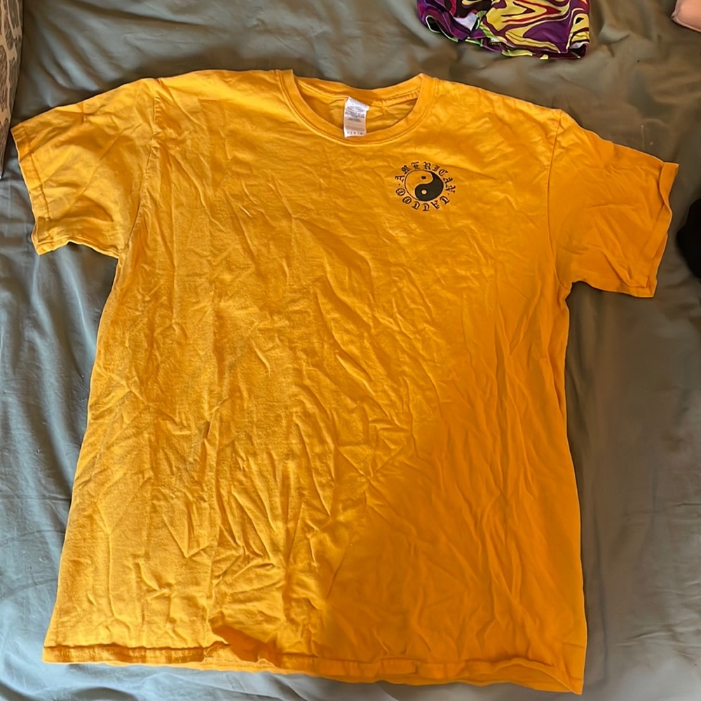 Men’s Yellow American Tattoo T-Shirt, Size L